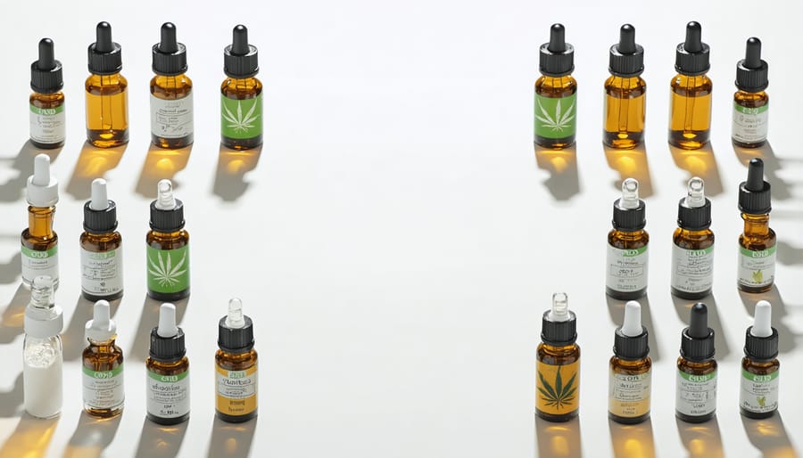 Different types of CBD products suitable for cocktail making displayed alongside bar tools