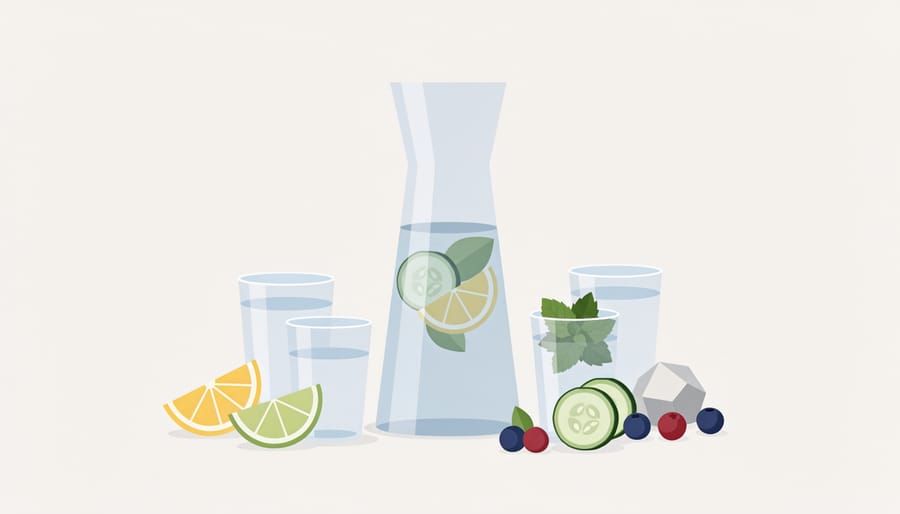 Tray of non-alcoholic cocktail ingredients including ginger beer, lime wedges, and water glass for responsible mixing.